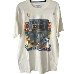 Vintage Y2K Subway Series Yankees vs Mets 2000 Twin Towers Skyline Shirt Large